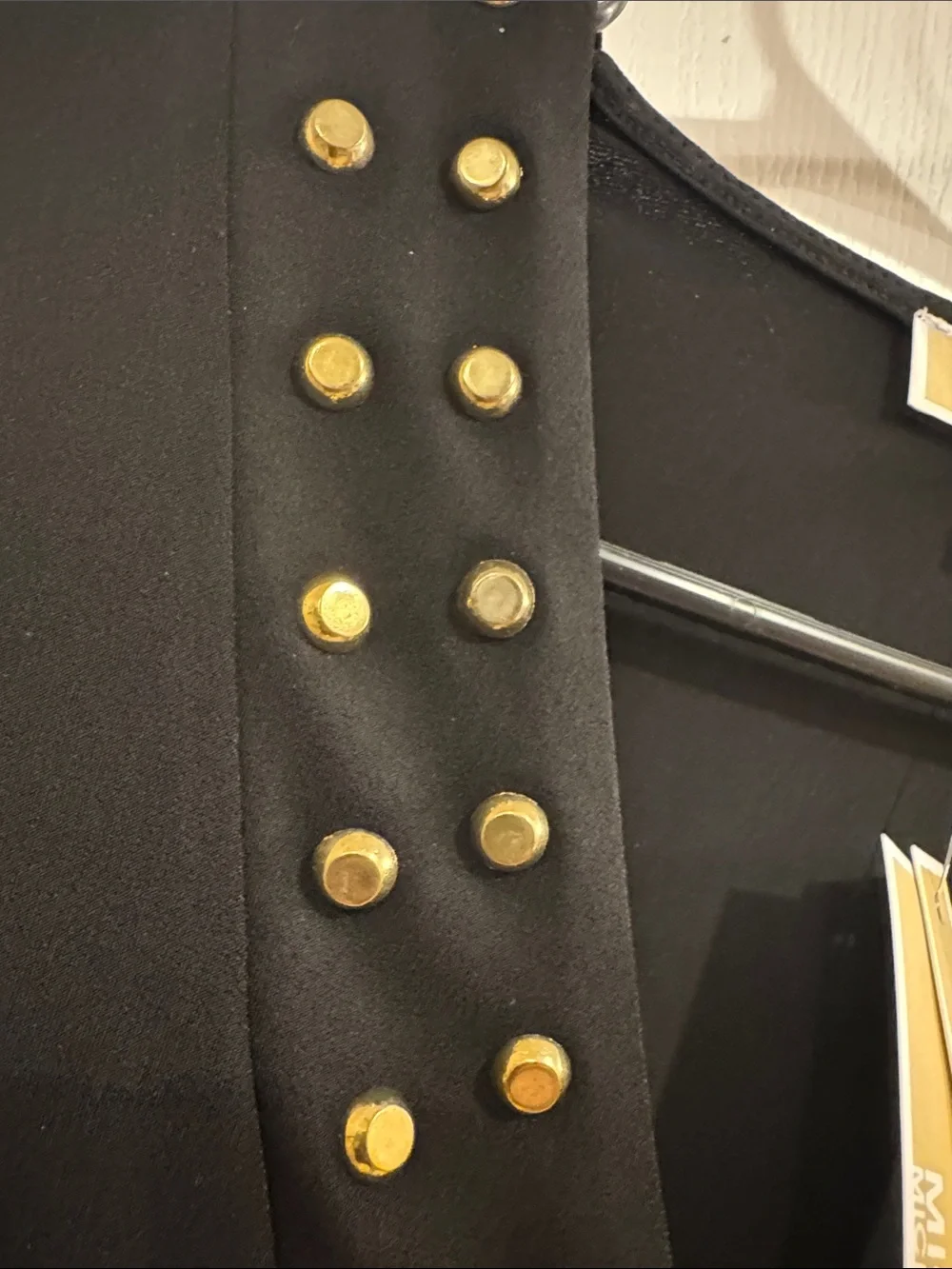 Michael Kors Black Long-Sleeve Wrap Top with Gold Studs